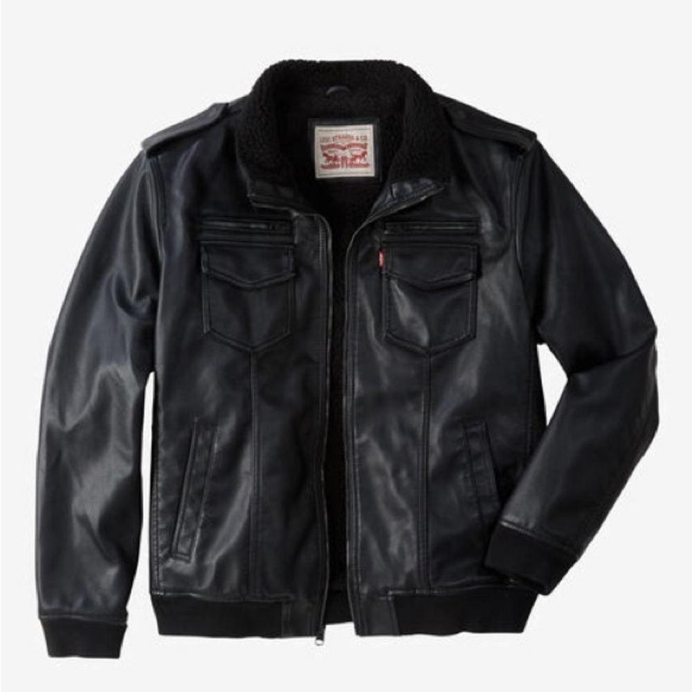 COPY - Men's Levi's® Faux Leather Sherpa-Lined Stand-Collar Aviator Bomber Jack…